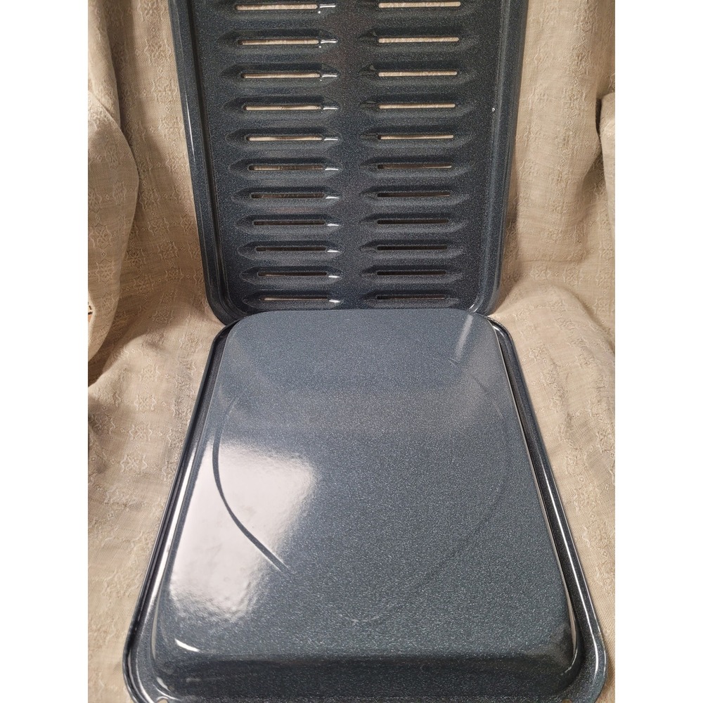 Gray Speckled Porcelain Enamel Broiler Pan and Roasting Rack Set 13x16.5 - Picture 4 of 8